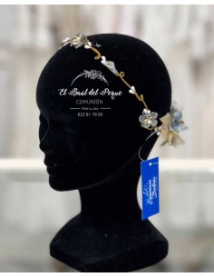 Corona Comunión Esperanza Bertrán Flores Tela Azul y Beige