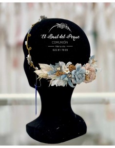 Corona Comunión Esperanza Bertrán Flores Tela Azul y Beige 2