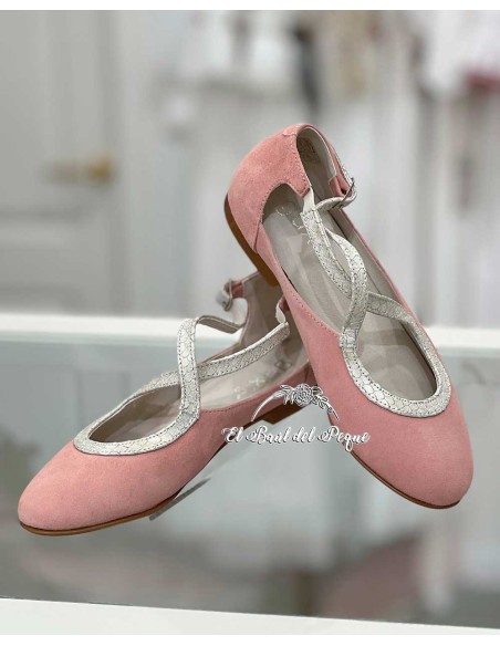Zapato Ante Cruzado Comunión Rosa Gux´s Shoes