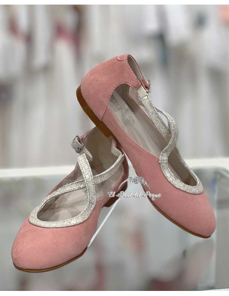 Zapato Ante Cruzado Comunión Rosa Gux´s Shoes