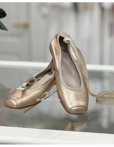 Bailarina Comunión Ceremonia Oro Satinado Gux´s Shoes