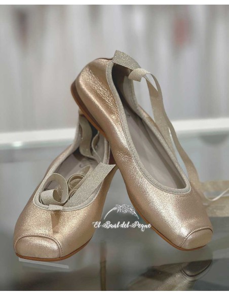 Bailarina Comunión Ceremonia Oro Satinado Gux´s Shoes
