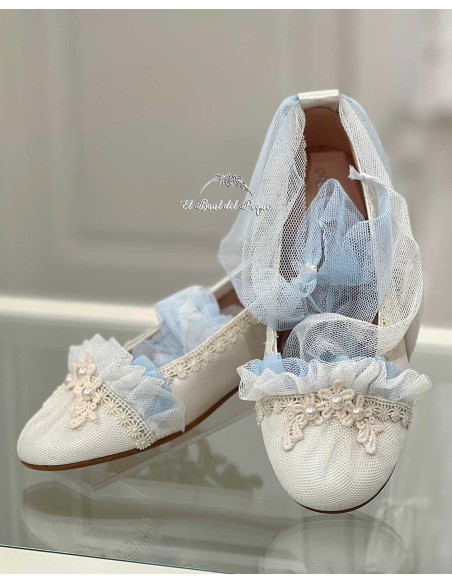 Bailarina Beige Sillita Mercedes de Alba Tul Azul