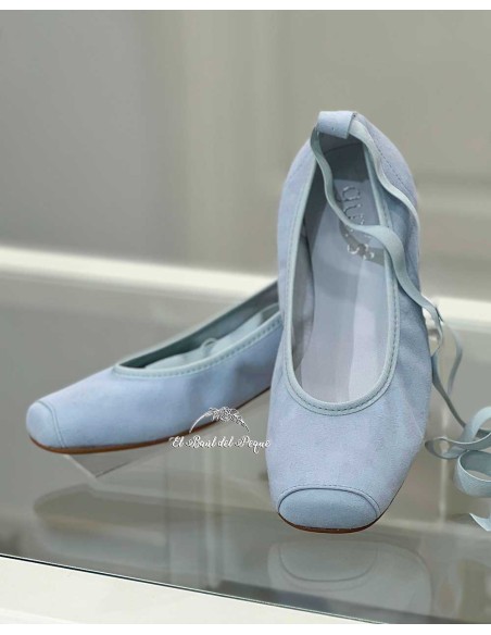 Bailarina Comunión Ante Azul Punta Cuadrada Gux´s Shoes