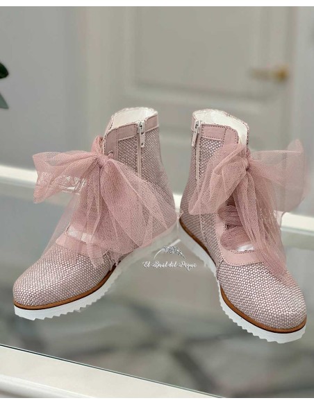 Botas Comunión Niña Rosa Rafia María Catalán
