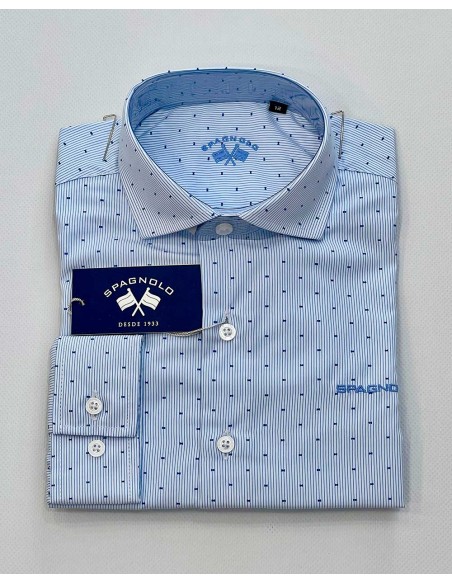 Camisa Niño Popelín Estampado Azul Celeste Spagnolo