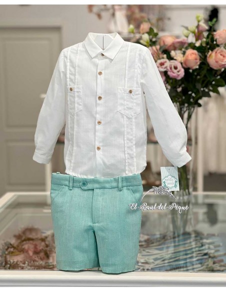 Traje Camisa Lino Bermuda Verde Niño Marta y Paula Zodiaco