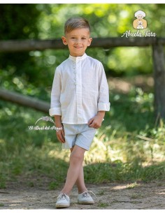 Camisa Niño Botones Lino Abuela Tata Cuello Mao