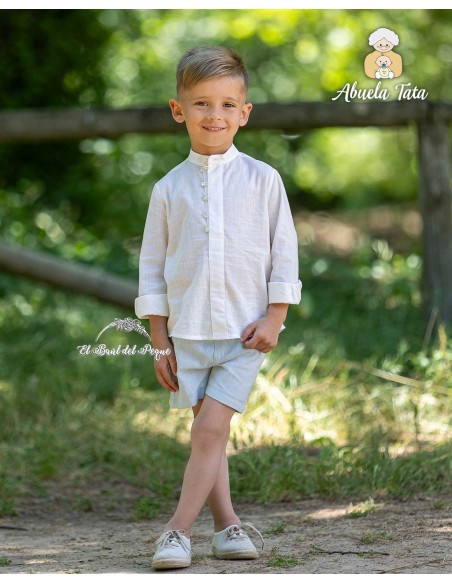 Camisa Niño Botones Lino Abuela Tata Cuello Mao