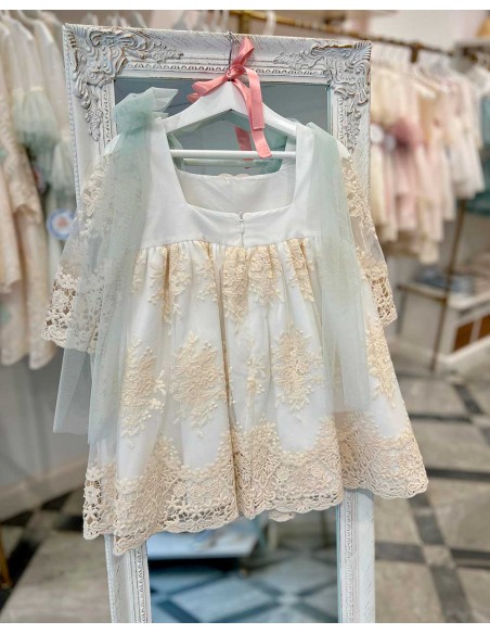 Vestido Ceremonia Niña Julietas Tul Bordado y Verde