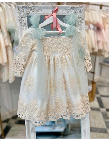 Vestido Ceremonia Niña Julietas Tul Bordado y Verde