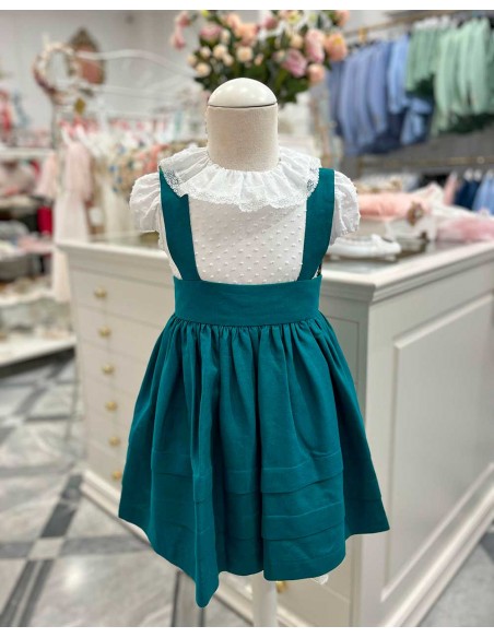 Vestido Pichi Ceremonia Lino Verde Petróleo Camisa Plumeti Julietas