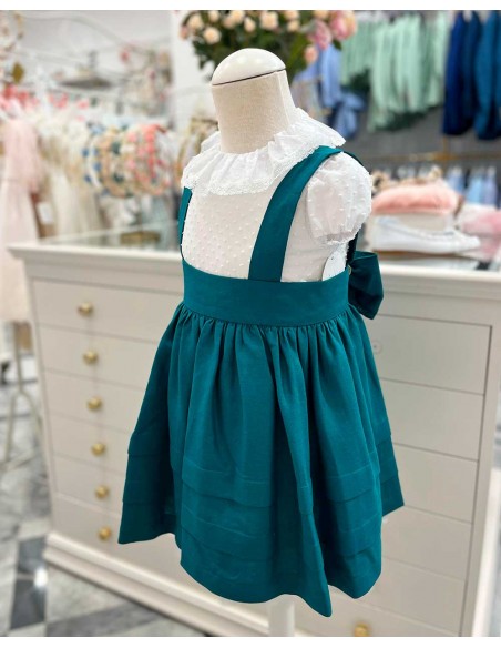 Vestido Pichi Ceremonia Lino Verde Petróleo Camisa Plumeti Julietas