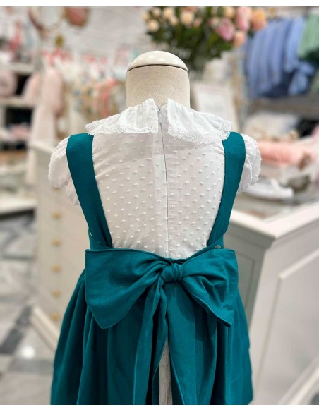 Vestido Pichi Ceremonia Lino Verde Petróleo Camisa Plumeti Julietas