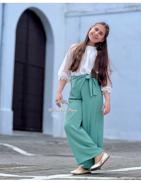 Conjunto Ceremonia Niña Marta y Paula Virgo Blanco y Verde
