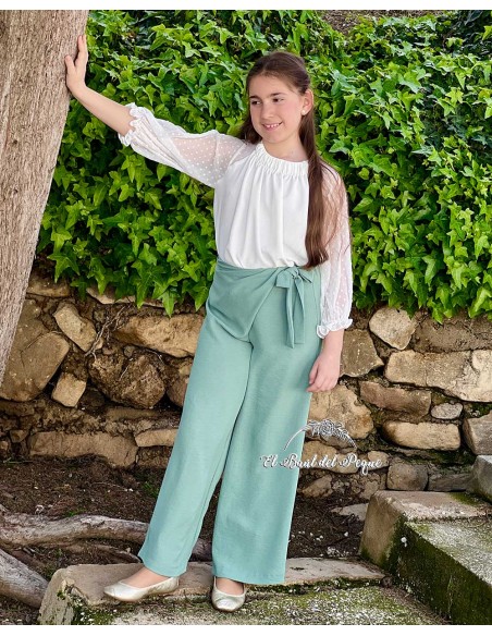 Conjunto Ceremonia Niña Marta y Paula Virgo Blanco y Verde