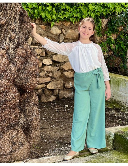 Conjunto Ceremonia Niña Marta y Paula Virgo Blanco y Verde