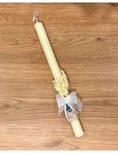 Vela Redonda Bautizo Lazo y Cinta Beige Espiga Chupete azul