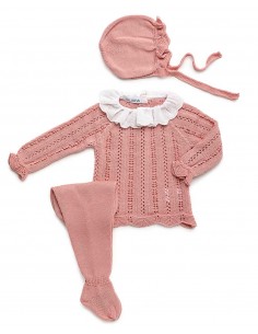 Conjunto Bebé Hilo 3 Piezas Rosa Calados Vertical Juliana 2
