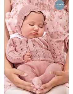 Conjunto Bebé Hilo 3 Piezas Rosa Calados Vertical Juliana