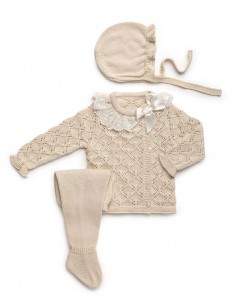 Conjunto Bebé Hilo 3 Piezas Unisex Crema Juliana Tramontana