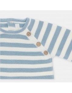 Conjunto Bebé Unisex Martín Aranda Rayas Azul Empolvado Hilo de Algodón 100% 2