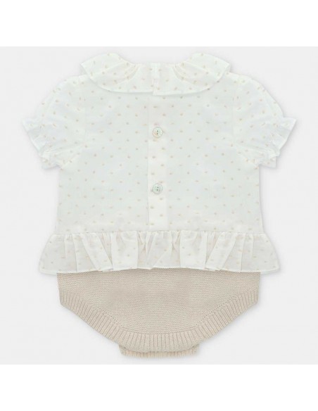 Pelele Niña Punto y Tela Arena Martín Aranda Volterra Especial Colección de Bebes