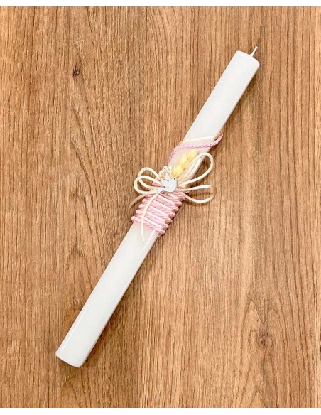 Vela Cuadrada Bautizo Cristianar Cordón Rosa y Crudo