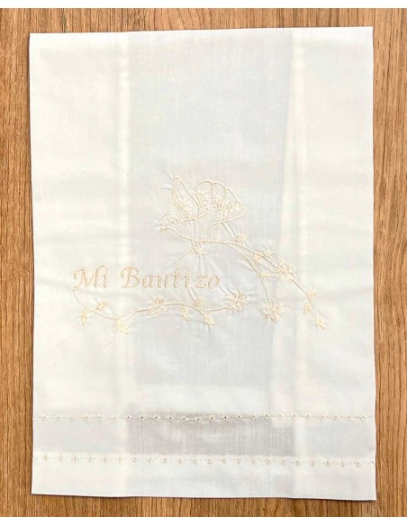 Pañuelo Bautizo y Cristianar Crudo Bordado Mi Bautizo y Paloma