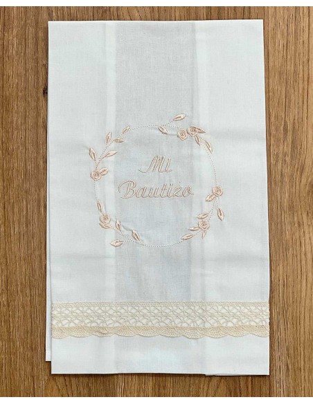 Pañuelo Bautizo Cristianar Crudo Bordado Mi Bautizo Bolillo