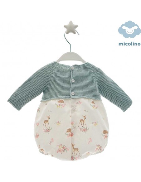 Pelele Bebé Cuerpo Punto Micolino Beatrice Verde Seda