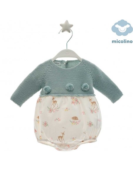 Pelele Bebé Cuerpo Punto Micolino Beatrice Verde Seda