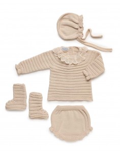 Conjunto Braga 4 Piezas Punto Bebé Unisex Crema Juliana 2