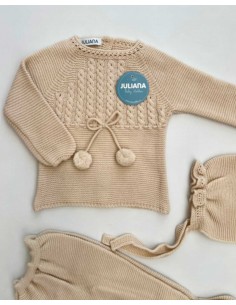 Conjunto Polaina 3 Piezas Bebé Unisex Punto Crema Juliana 2
