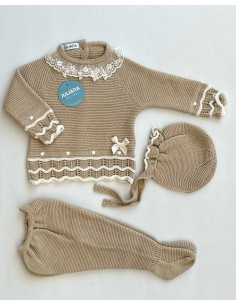 Conjunto 3 Piezas Bebé Unisex Punto Beig Crudo Juliana Ondas