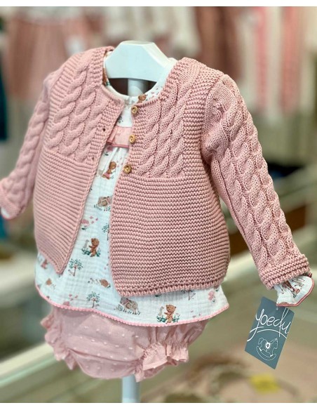 Rebeca Bebé Larga Unisex Ochitos Yoedu Rosa Empolvado