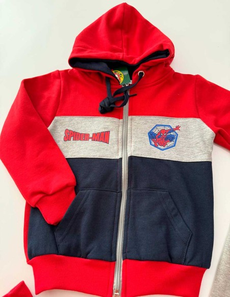 Conjunto Chándal Niño 3 Piezas Spiderman Rojo Marino y Gris