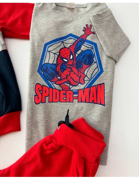Conjunto Chándal Niño 3 Piezas Spiderman Rojo Marino y Gris