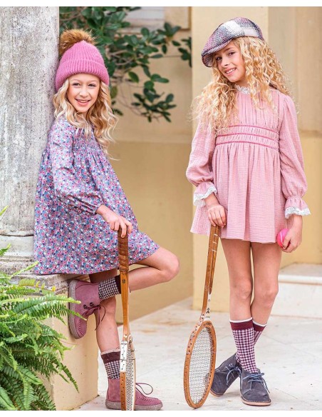 Vestido Infantil Niña Familia Damasco Rosa Yoedu