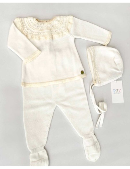Conjunto Bebé 3 Piezas Hilo Paz Rodríguez Crudo y Beige