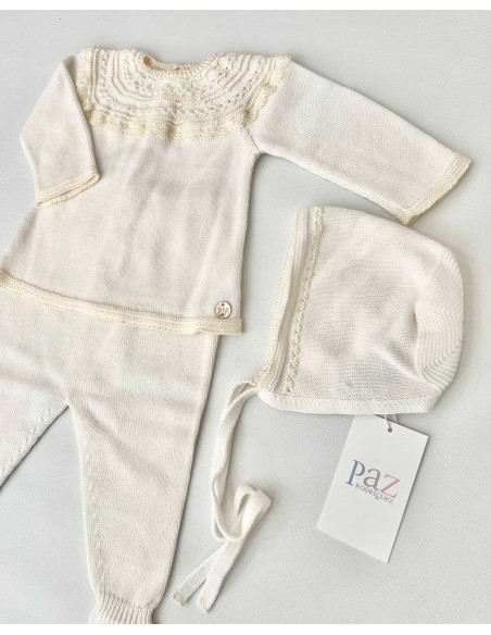 Conjunto Bebé 3 Piezas Hilo Paz Rodríguez Crudo y Beige