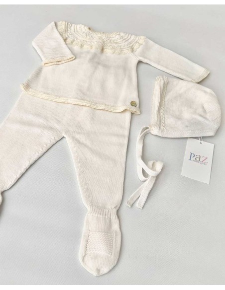 Conjunto Bebé 3 Piezas Hilo Paz Rodríguez Crudo y Beige