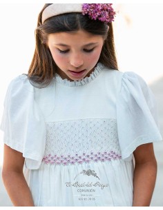 Vestido Comunión Manuela Montero Vic Fajin Flores Rosa 2