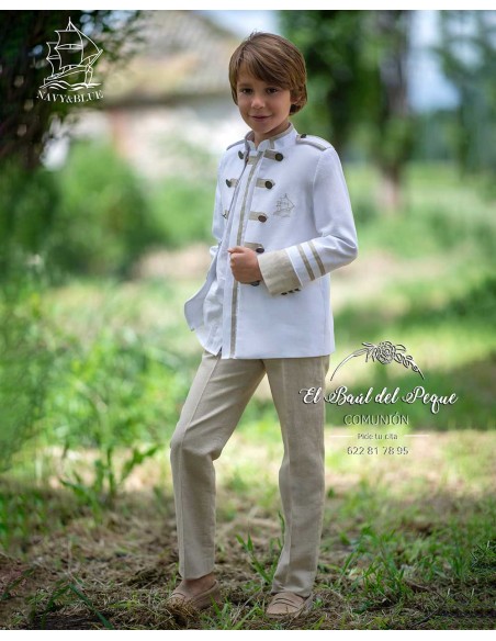 Almirante Comunión Niño Blanco y Crema  Navy y Blue