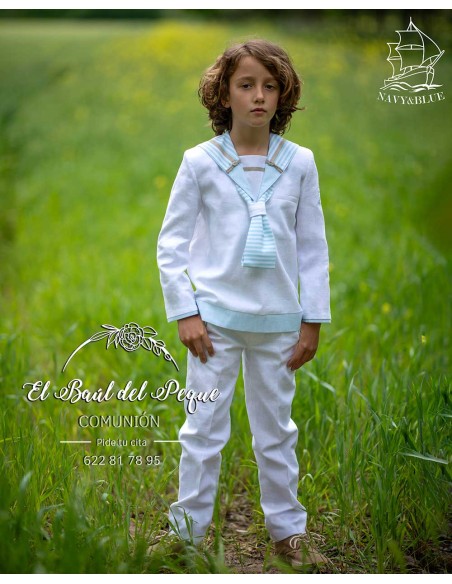 Mariniero Comunión Niño Blanco y Verde Navy y Blue