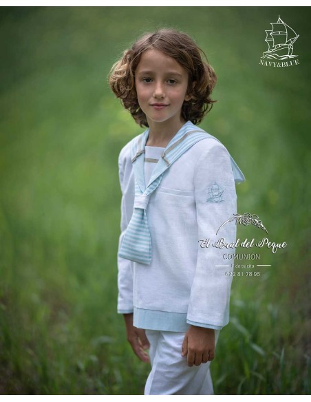 Mariniero Comunión Niño Blanco y Verde Navy y Blue