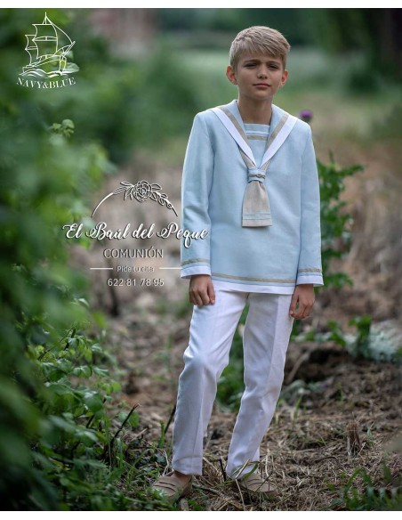 Mariniero Comunión Niño Celeste y Blanco Navy y Blue