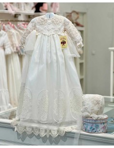 Batón y Capota Tul Bordado Unisex Bautizo Kobez Crudo 2