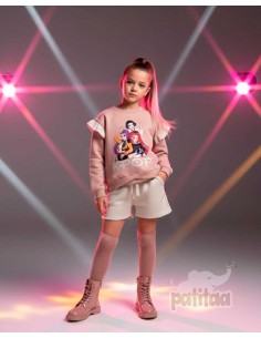 Conjunto Sudadera Rosa y Short Brillos Niña K pop 2